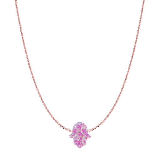 14 Karat Gold Princess Pink Opal Hamsa Necklace - Jewels By Elle