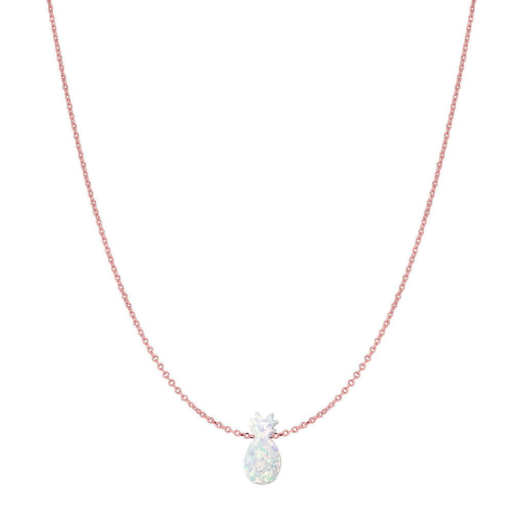 14 Karat Gold Pure White Opal Pineapple Necklace - Jewels By Elle