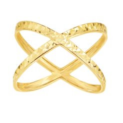 14 Karat Yellow Gold Diamond Cut Criss Cross X Ring