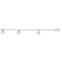 14 Karat White and Rose Gold Dangling Double Heart Ankle Bracelet