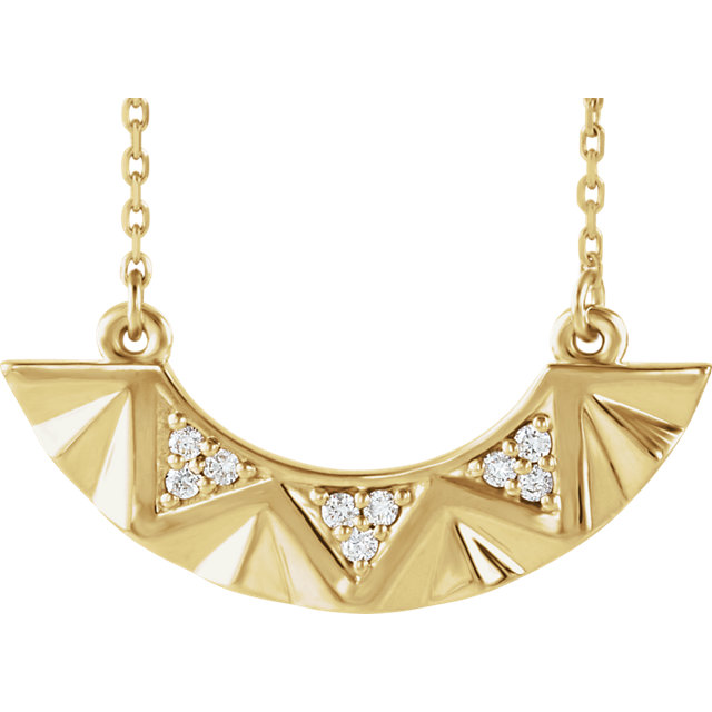14 Karat Gold Diamond Curved Geometric Bar Necklace