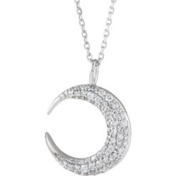 14 Karat Gold Puffy Diamond Crescent Moon Necklace