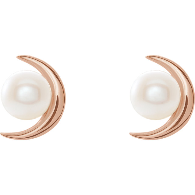 14 Karat Gold Half Moon Pearl Stud Earrings - Jewels By Elle