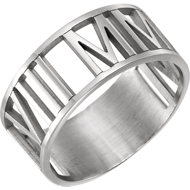 Roman Numeral Date Black Tungsten Couple's Matching Ring Set