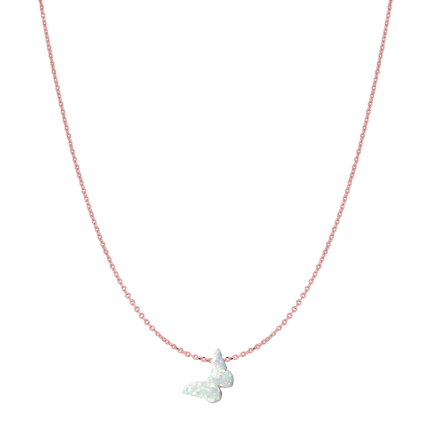 14 Karat Gold Pure White Slanted Butterfly Opal Necklace