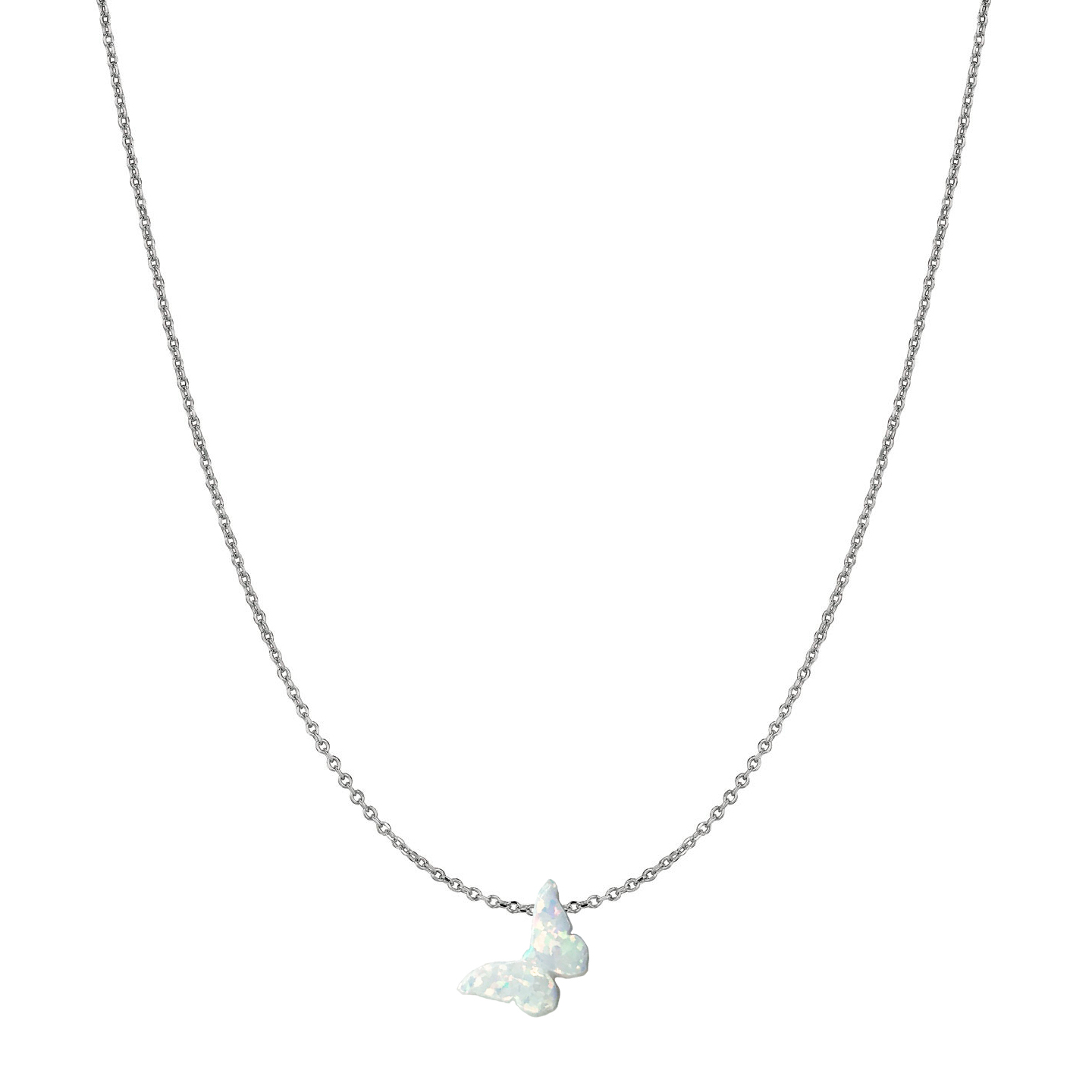 14 Karat Gold Pure White Slanted Butterfly Opal Necklace - Image 3