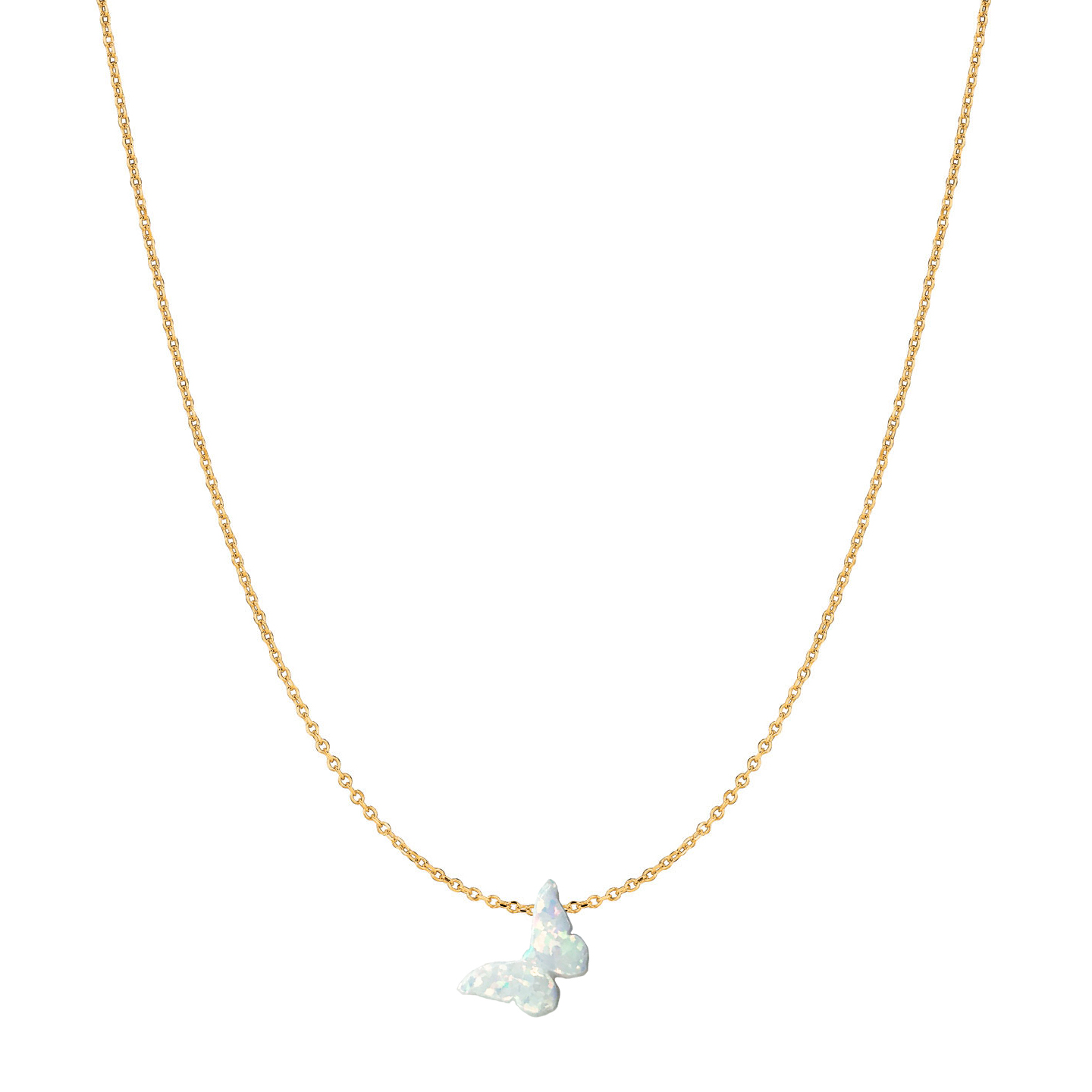 14 Karat Gold Pure White Slanted Butterfly Opal Necklace - Image 4