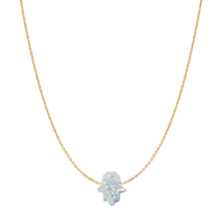 14 Karat Gold Pure White Opal Hamsa Necklace
