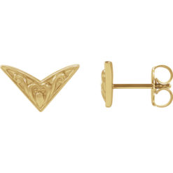 14 Karat Gold Sculptural Inspired V Shape Stud Earrings