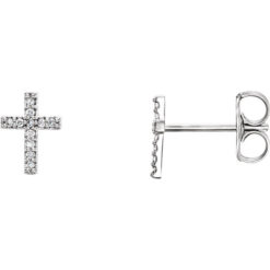 14 Karat Gold Pretty Petite Diamond Cross Stud Earrings