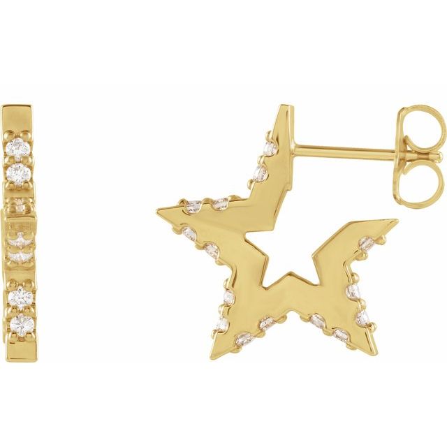 14 Karat Gold Diamond Star Post Back Huggie Earrings