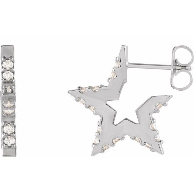 14 Karat Gold Diamond Star Post Back Huggie Earrings - Image 6