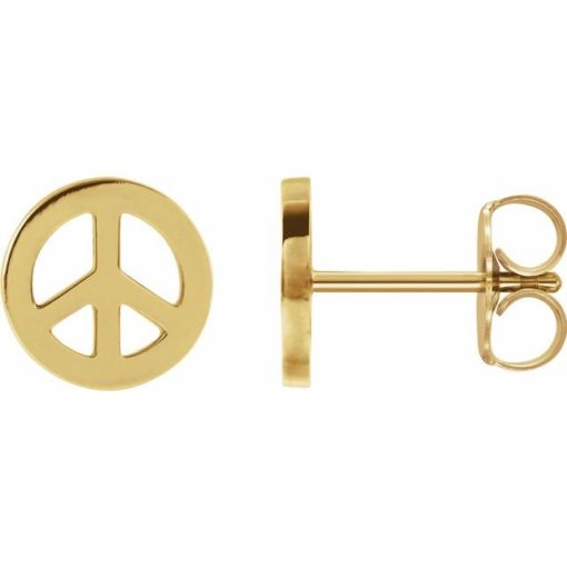 14 Karat Gold Tiny Peace Sign Stud Earrings