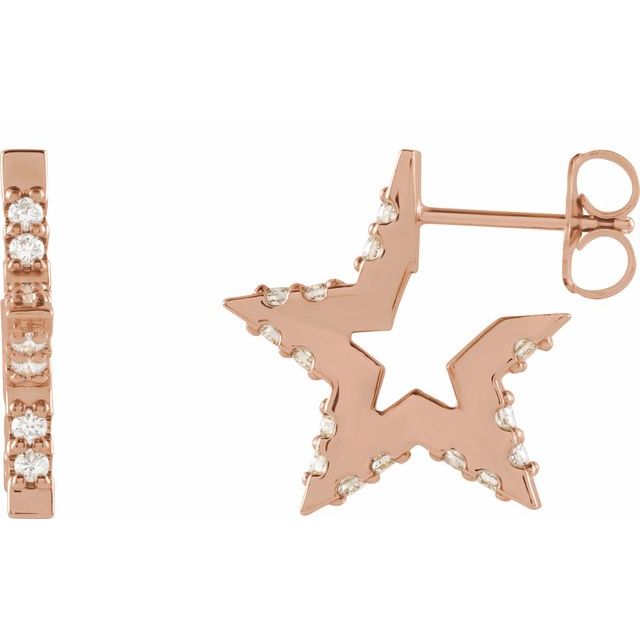 14 Karat Gold Diamond Star Post Back Huggie Earrings - Image 4