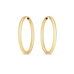 14 Karat Yellow Gold Geometric Oval Shape Endless Hoop Earrings