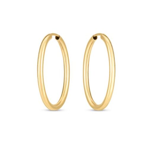 14 Karat Yellow Gold Geometric Oval Shape Endless Hoop Earrings