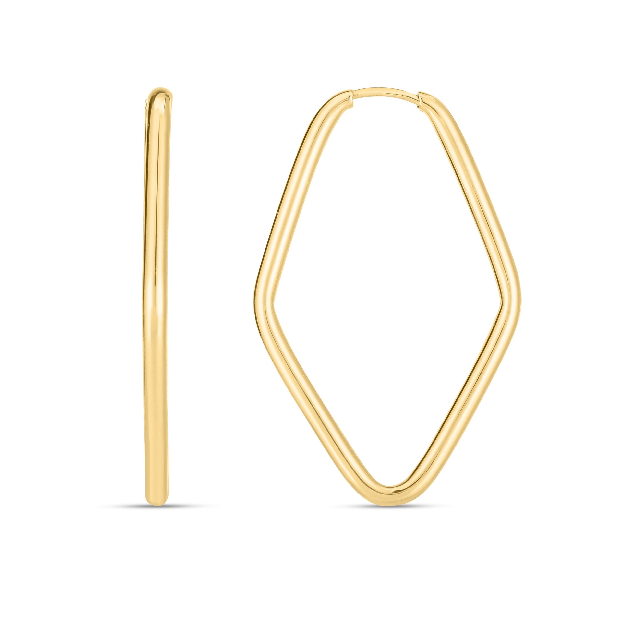 14 Karat Yellow Gold Geometric Marquise Shape Endless Hoop Earrings