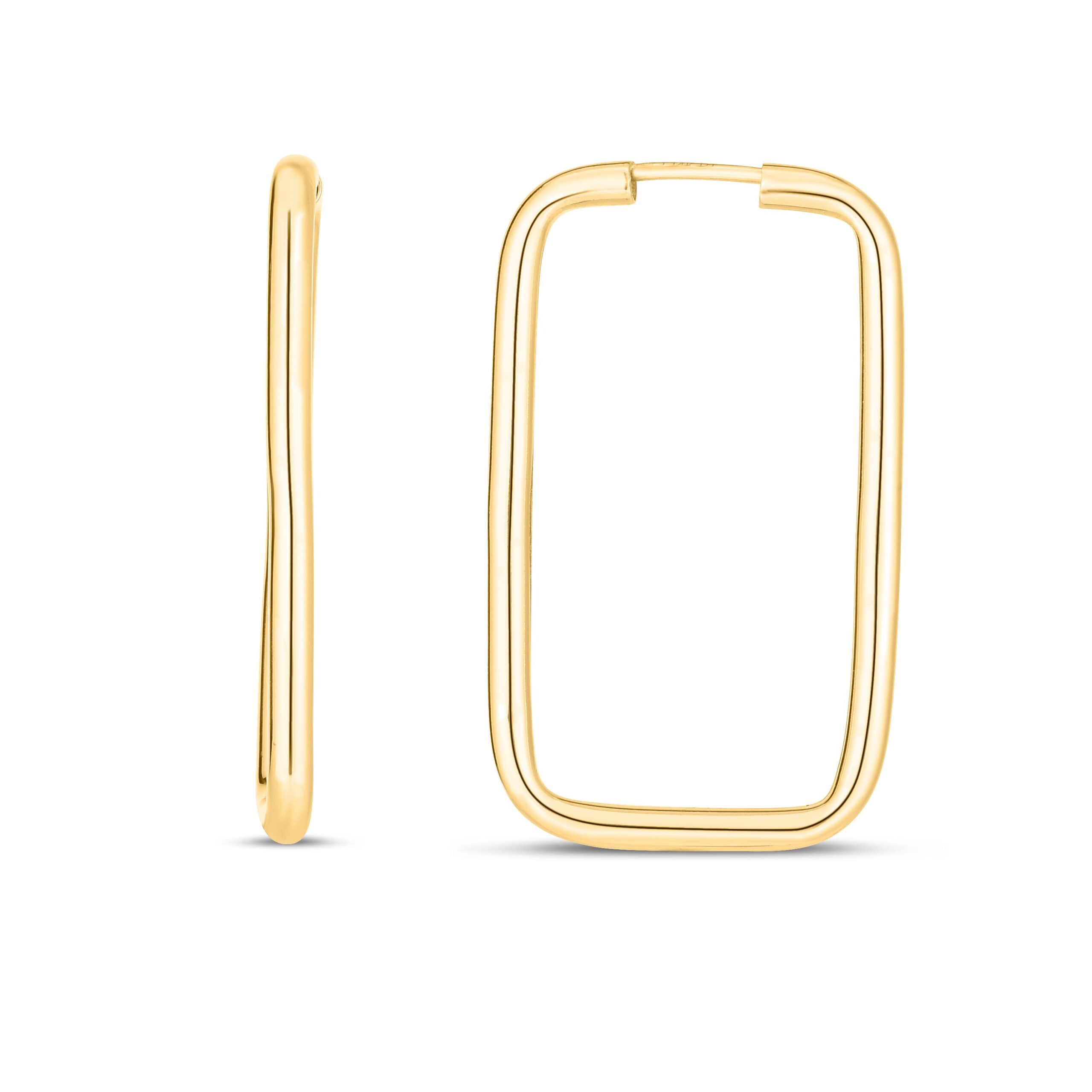 14 Karat Yellow Gold Geometric Rectangle Shape Endless Hoop Earrings