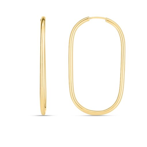 14 Karat Yellow Gold Geometric Paper Clip Shape Endless Hoop Earrings