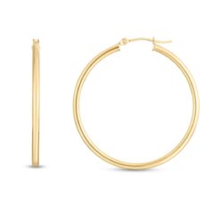 14 Karat Yellow Gold 35 mm Round Hoop Earrings