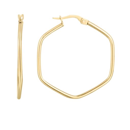 14 Karat Yellow Gold Hexagon Hoop Earrings