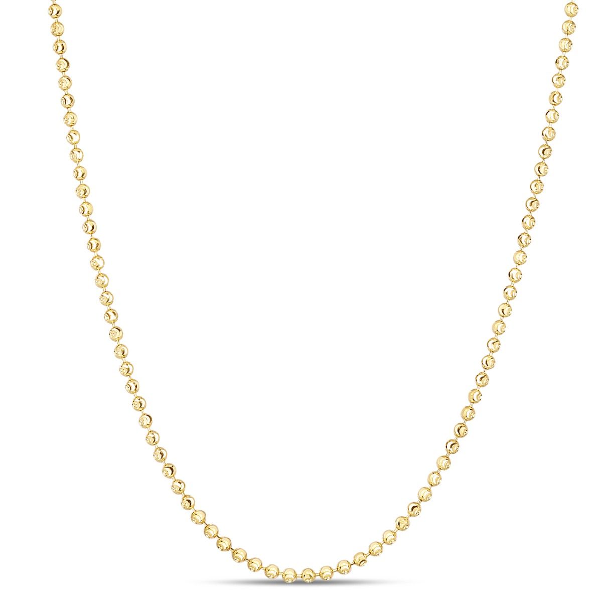 14 Karat Gold 2 mm Moon Cut Bead Ball Chain Necklace