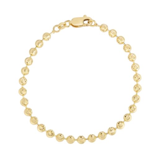 14 Karat Yellow Gold 4 mm Moon Cut Bead Ball Chain Bracelet