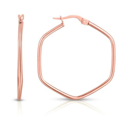 14 Karat Rose Gold Hexagon Hoop Earrings